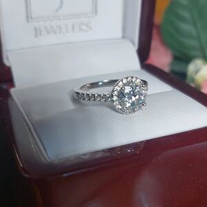 Sterling Silver 925 CZ Solitaire With Halo & Accents Size 5.75